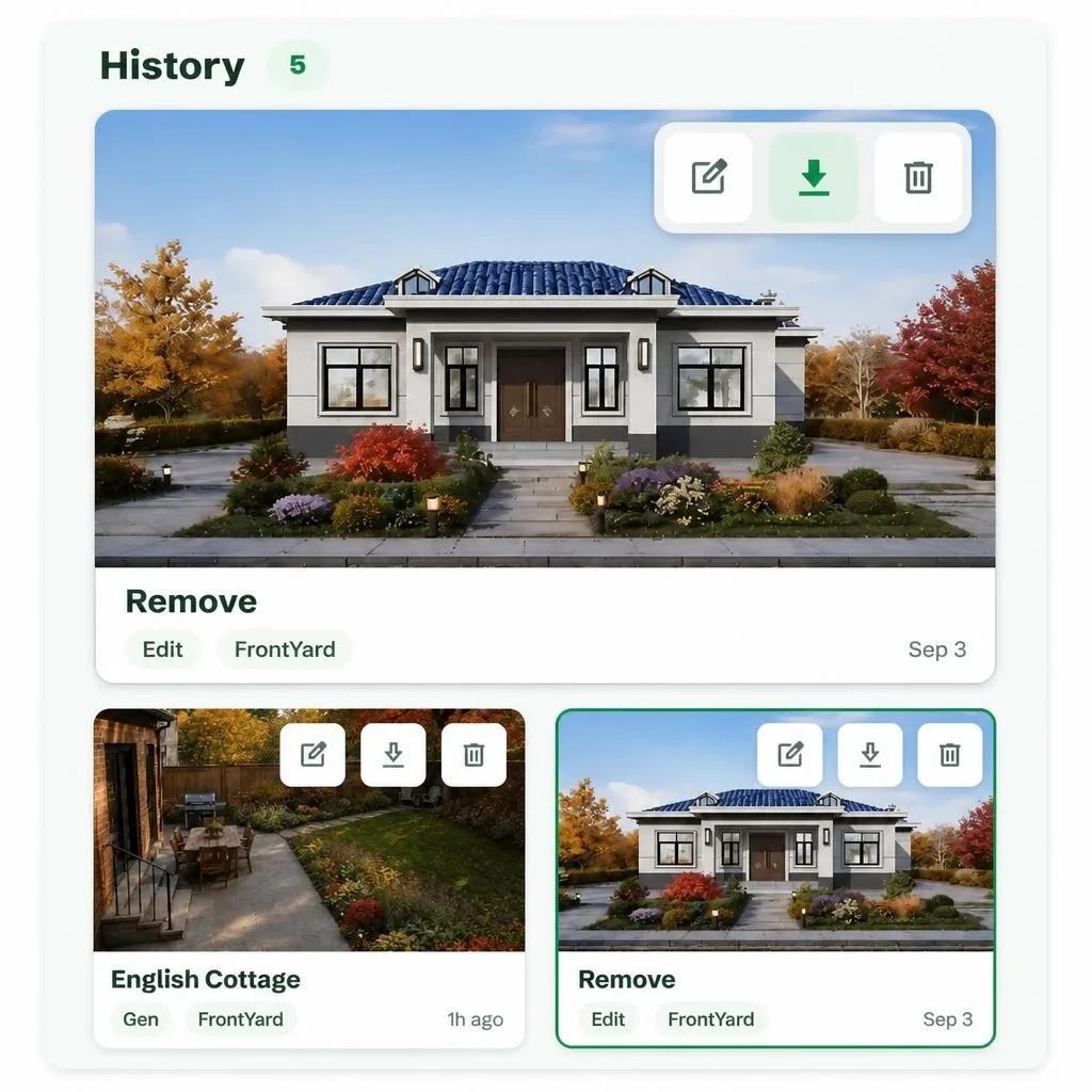 Downloaded backyard concepts kept in recent history for comparison