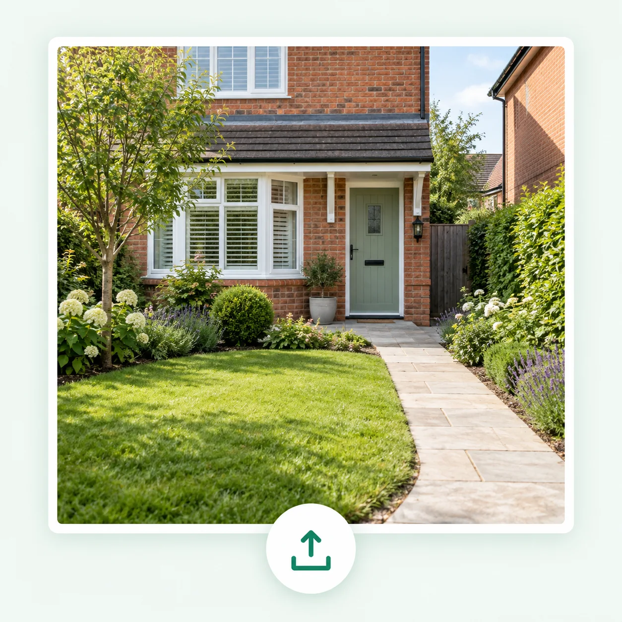 A front garden photo used as the starting context for an AI garden design